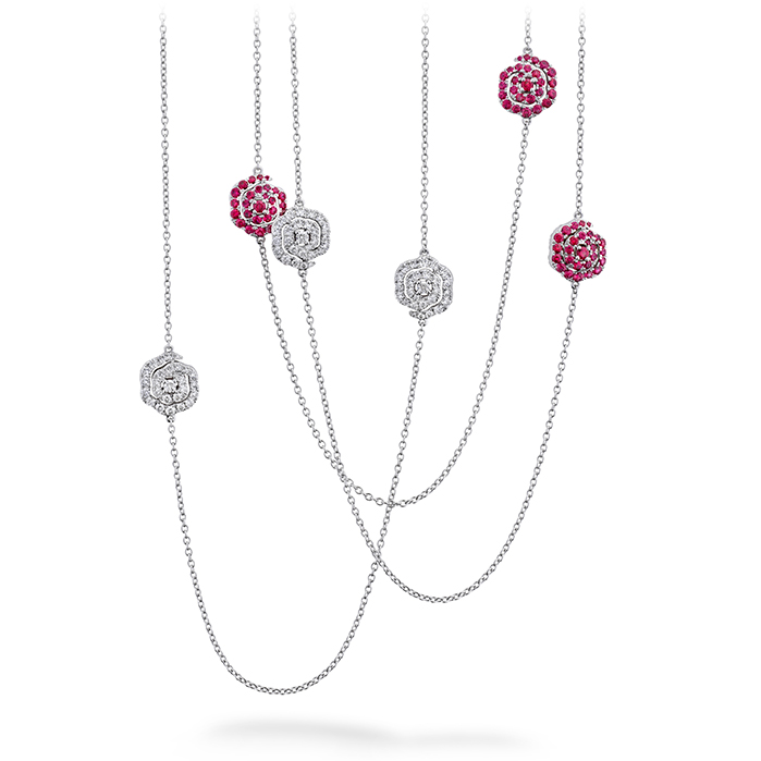 Lorelei Diamond and Ruby Floral Station Necklace